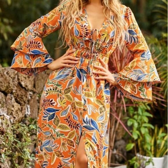 WESTERN PLANTS PATTERN MAXI DRESS - Picture 6 of 9